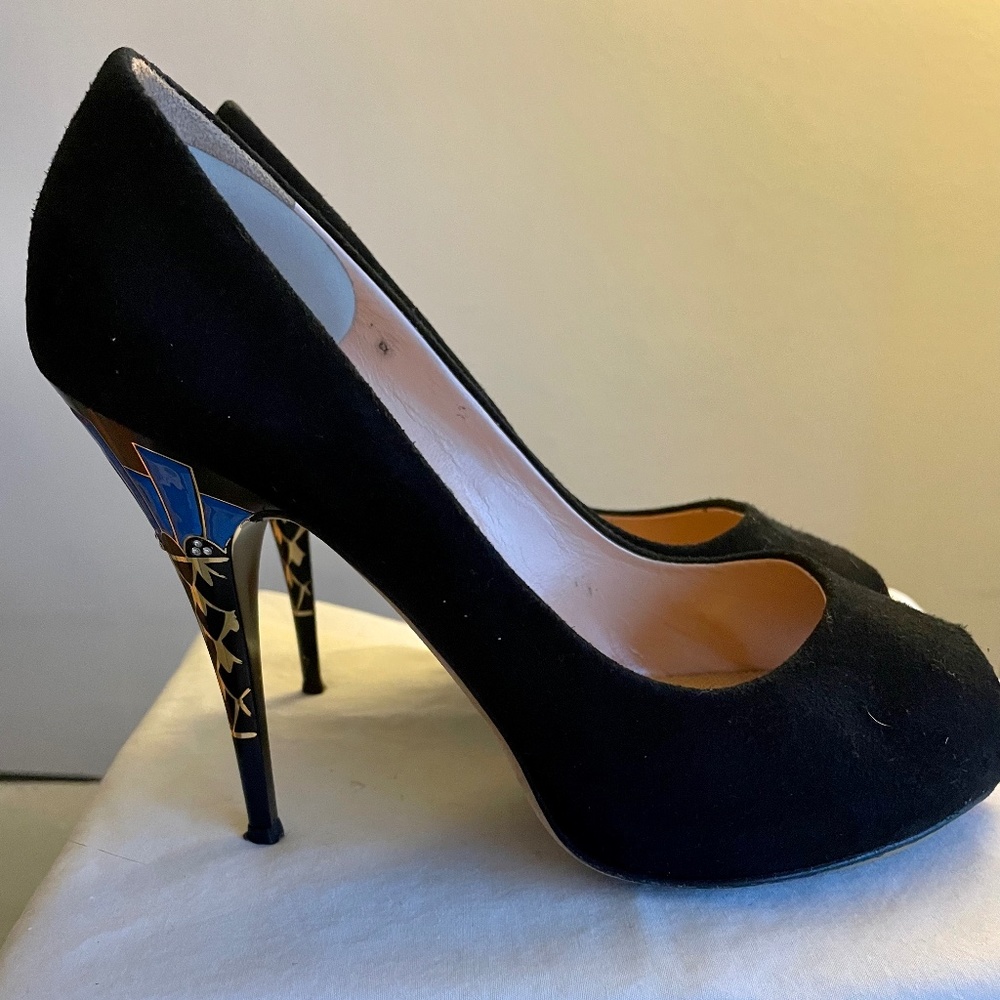 Giuseppe Zanotti Black Suede Peep Toe Heel